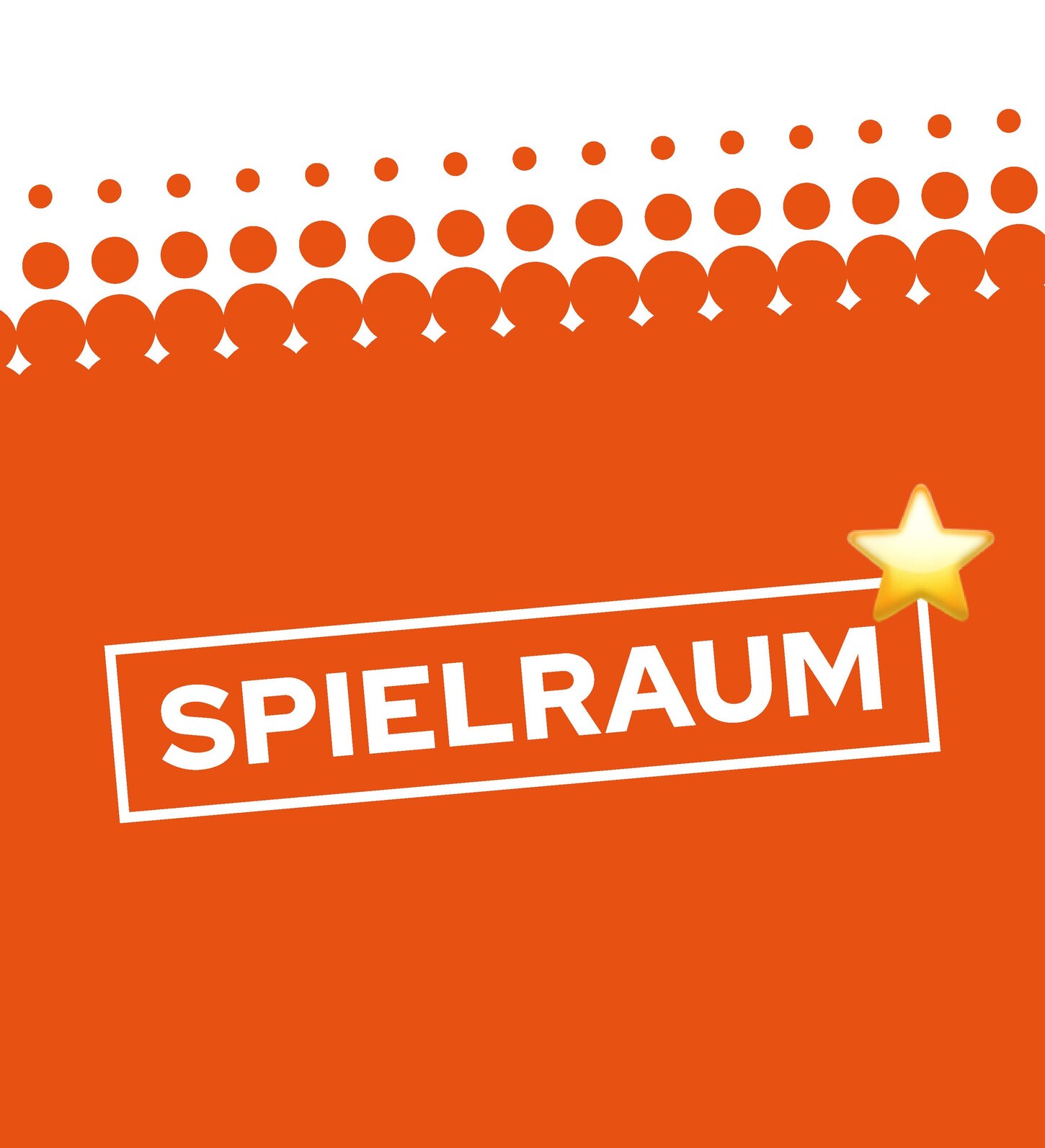 Orange Rasterpunkte im Hintergrund. Im Vordergrund sieht man ein Kaestchen mit dem Wort Spielraum und einem kleinen gelben Stern in der oberen rechten Ecke