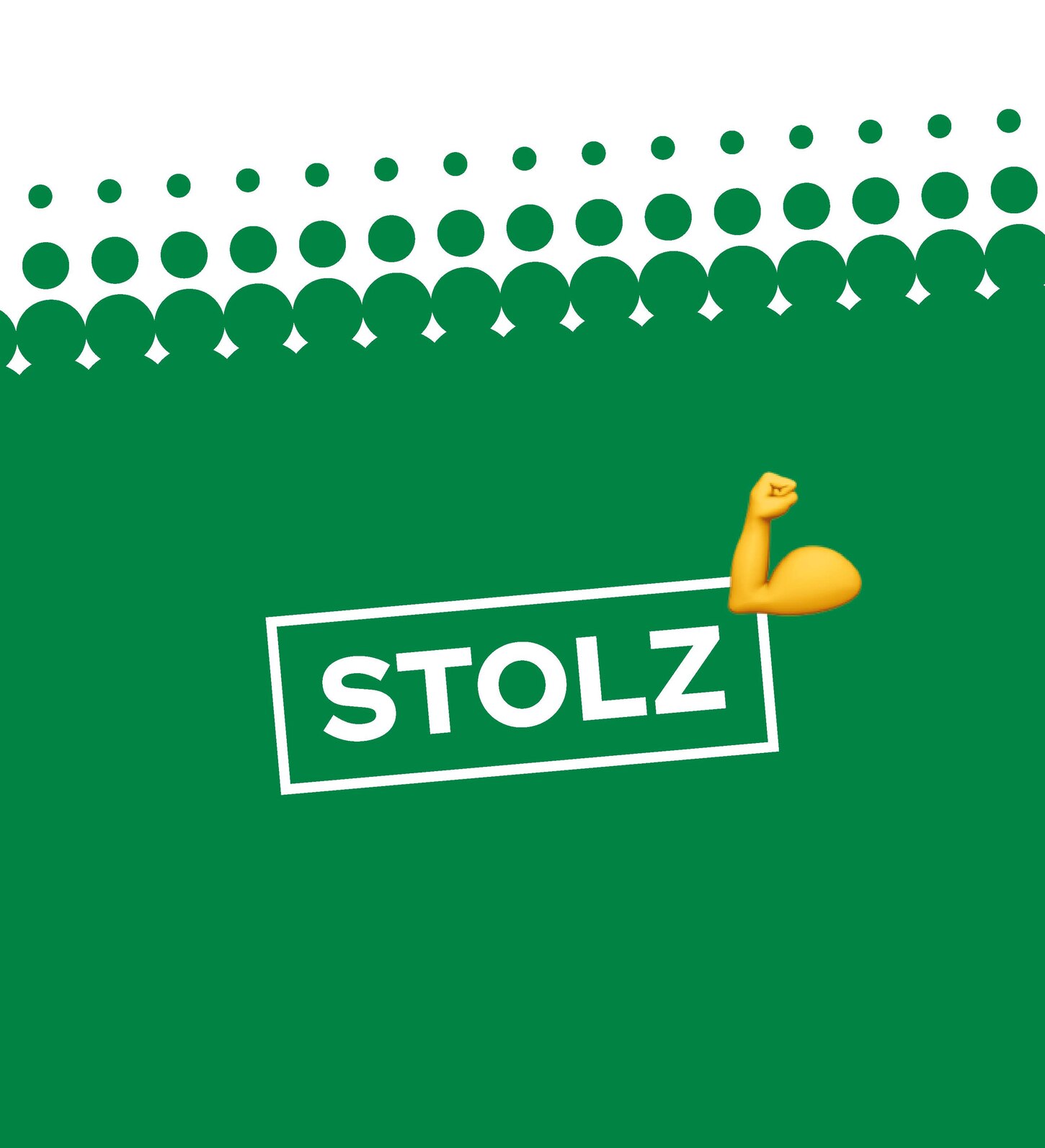 Begriff »Stolz« mit einem Kraft-Emoji (angespannter Bizeps).