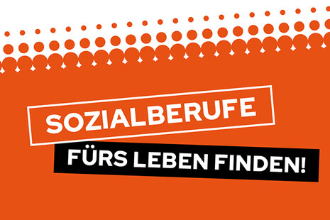 Die Wörter Sozialberufe fürs Leben finden vor einem orangenen Hintergrund